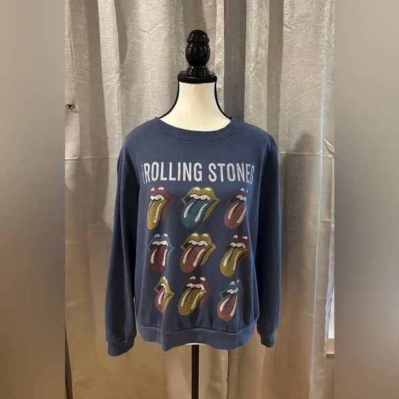 The Rolling Stones Women's Crewneck Sweater - Blue with Multicolor Graphics XL - Picture 1 of 10